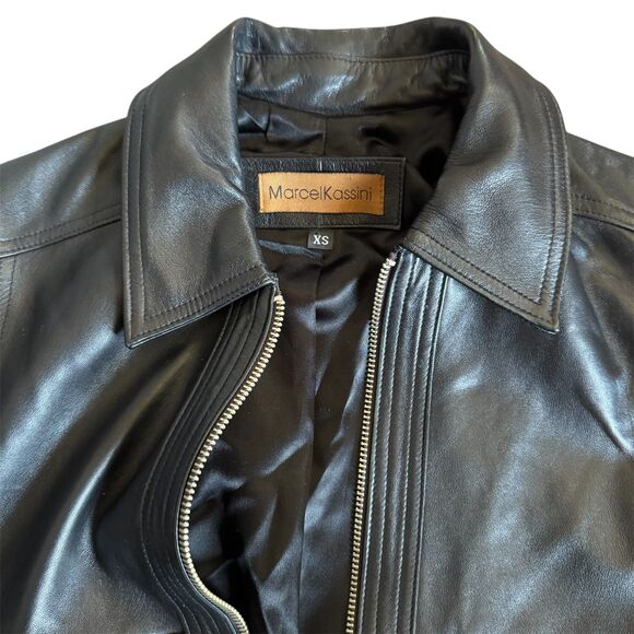 Marcel Kassini Soft Leather Bamber Jacket Elastic Waist Zip Up Front Pockets XS - Picture 6 of 6